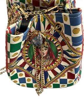 Paris Flea Market Find Multicolor Printed Chain-Handle Women’s Bucket Bag